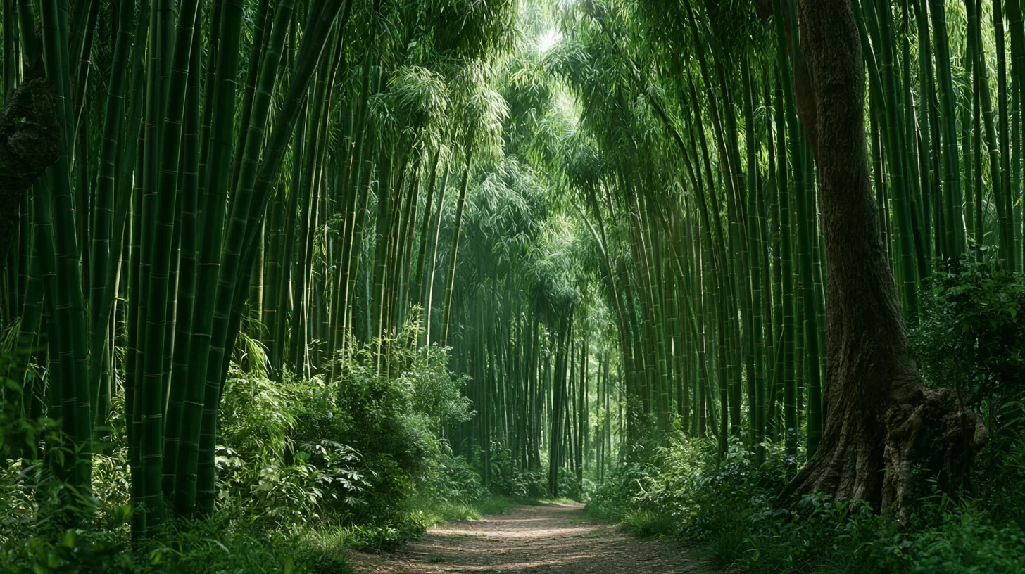대나무 숲길 — 길이 사라지는 지점을 보세요. 1분 뒤 그 길로 들어간다고 생각합니다.