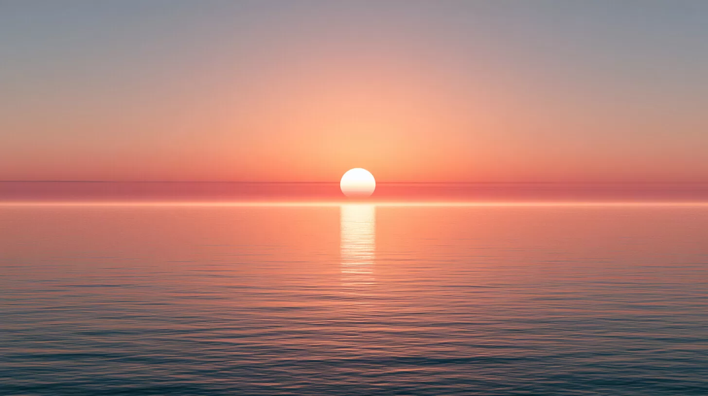 노을 그라데이션 — 색이 바뀌는 경계를 보세요. 하늘과 바다 사이, 가장 옅은 띠입니다.