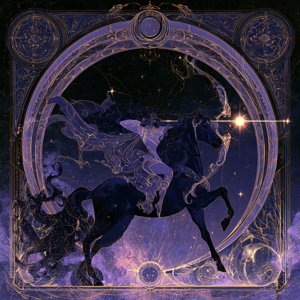 사수자리(Sagittarius) 별자리 그림 — 불의 변통궁, 지배행성 목성